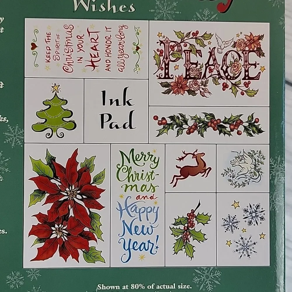 Holiday wishes rubber stamp set plus extra craft supplies bundle of 6 items